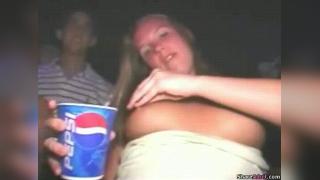Drunk girl flashes her tits and pussy